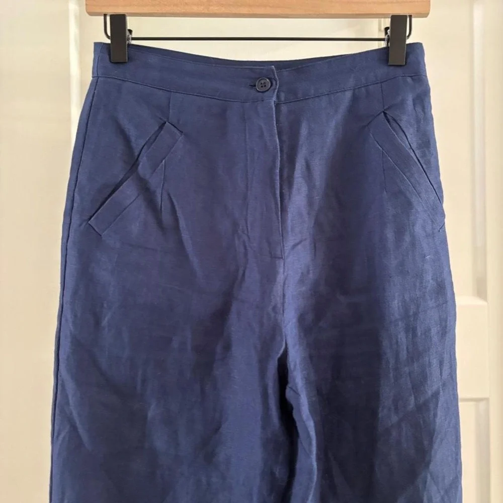 Reformation size 0 Blue Surplus Fabric Wide Leg Work‎ Career Pants Lightweight
